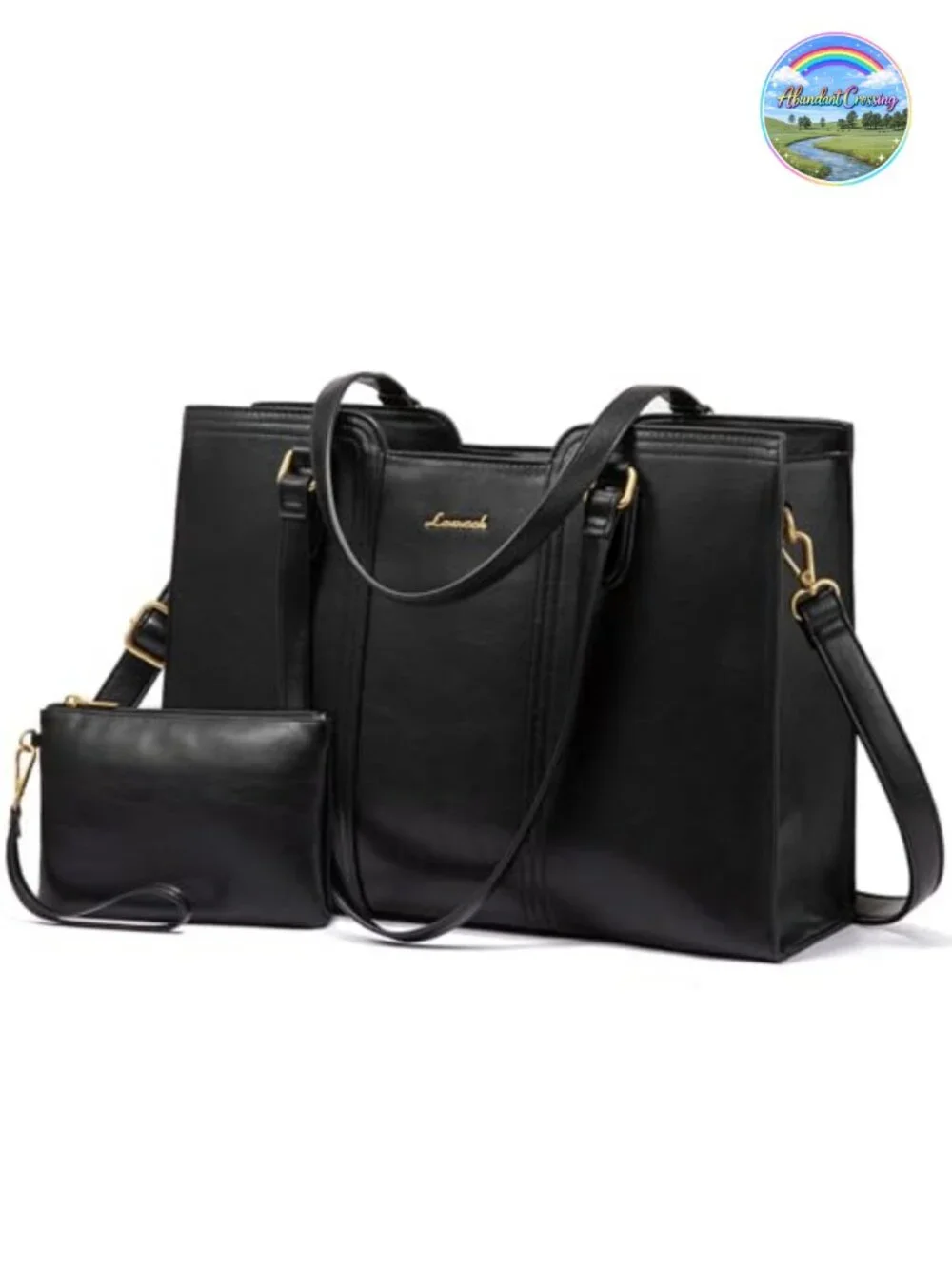 Vintage PU Leather Laptop Tote Bag for Women 15.6 Inch Work Bag with Wristlet